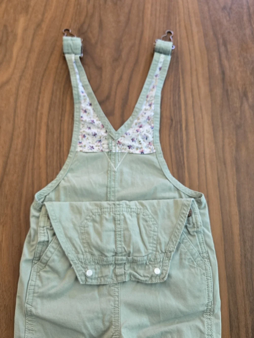 OshKosh B'gosh Sage Green Canvas Overalls Floral Trim 18M